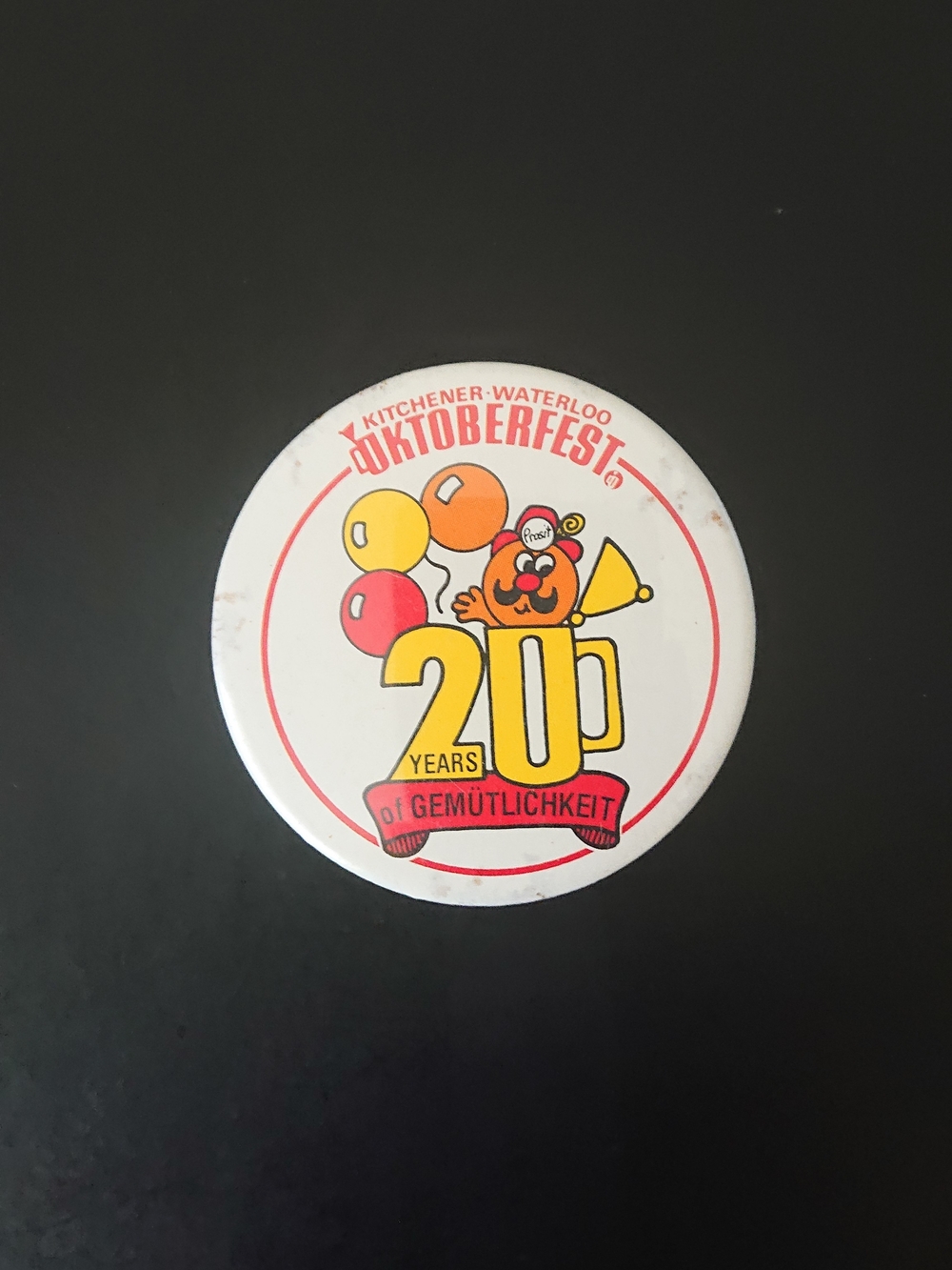 Vintage 2" Round Pin Button - Kitchener-Waterlo, Ontario Oktoberfest - 20 Years